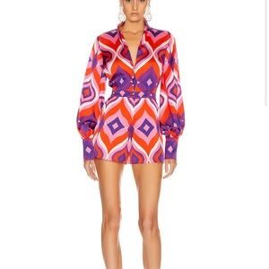 Retro Geometric Long Sleeve Romper in Pink, Purple & Red